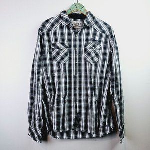 Ed Hardy Mens Plaid Button-up Pearl Tiger Logo Snaps w/ Double Pocket & Monogram